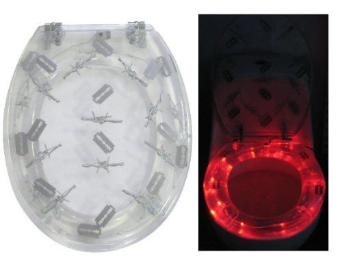 Toilettendeckel mit 10 LED - WC Brille Stacheldraht in Rot