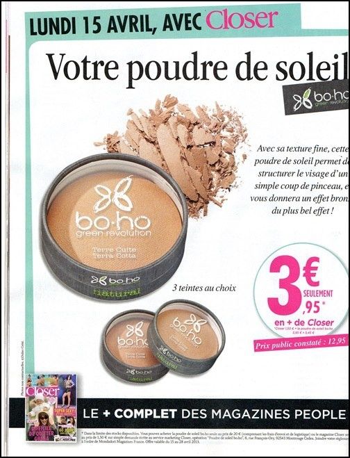 Poudre de soleil BO -HO Green Revolution avec le magazine Closer
