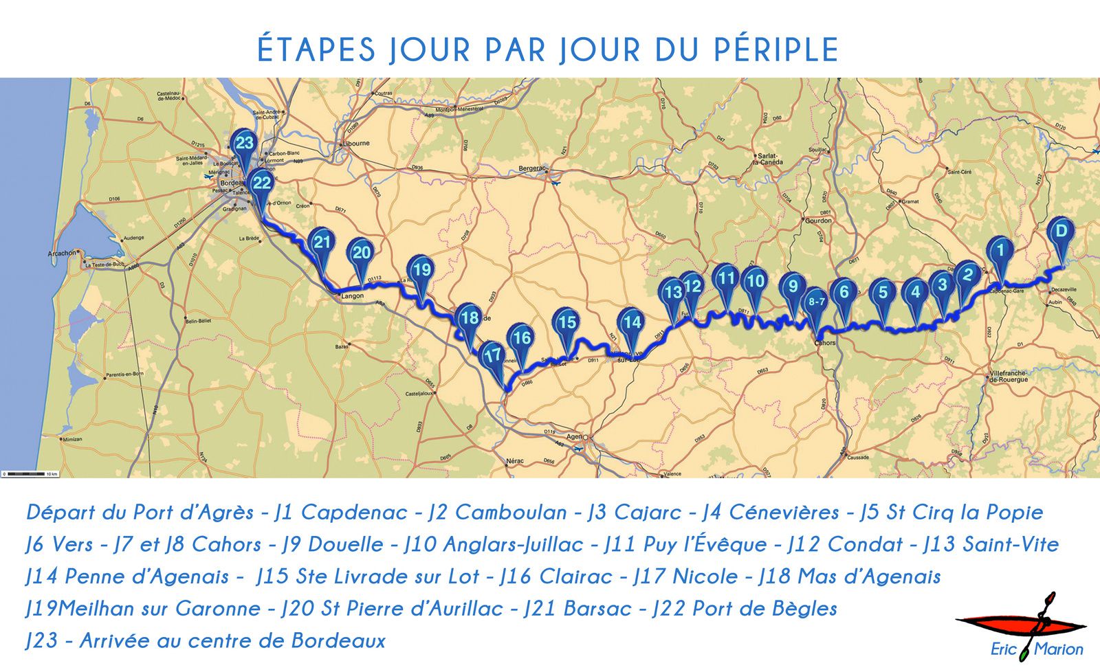 400 km sur le Lot et la Garonne pendant un peu plus de 3 semaines. Magnifique pont Valentré à Cahors.