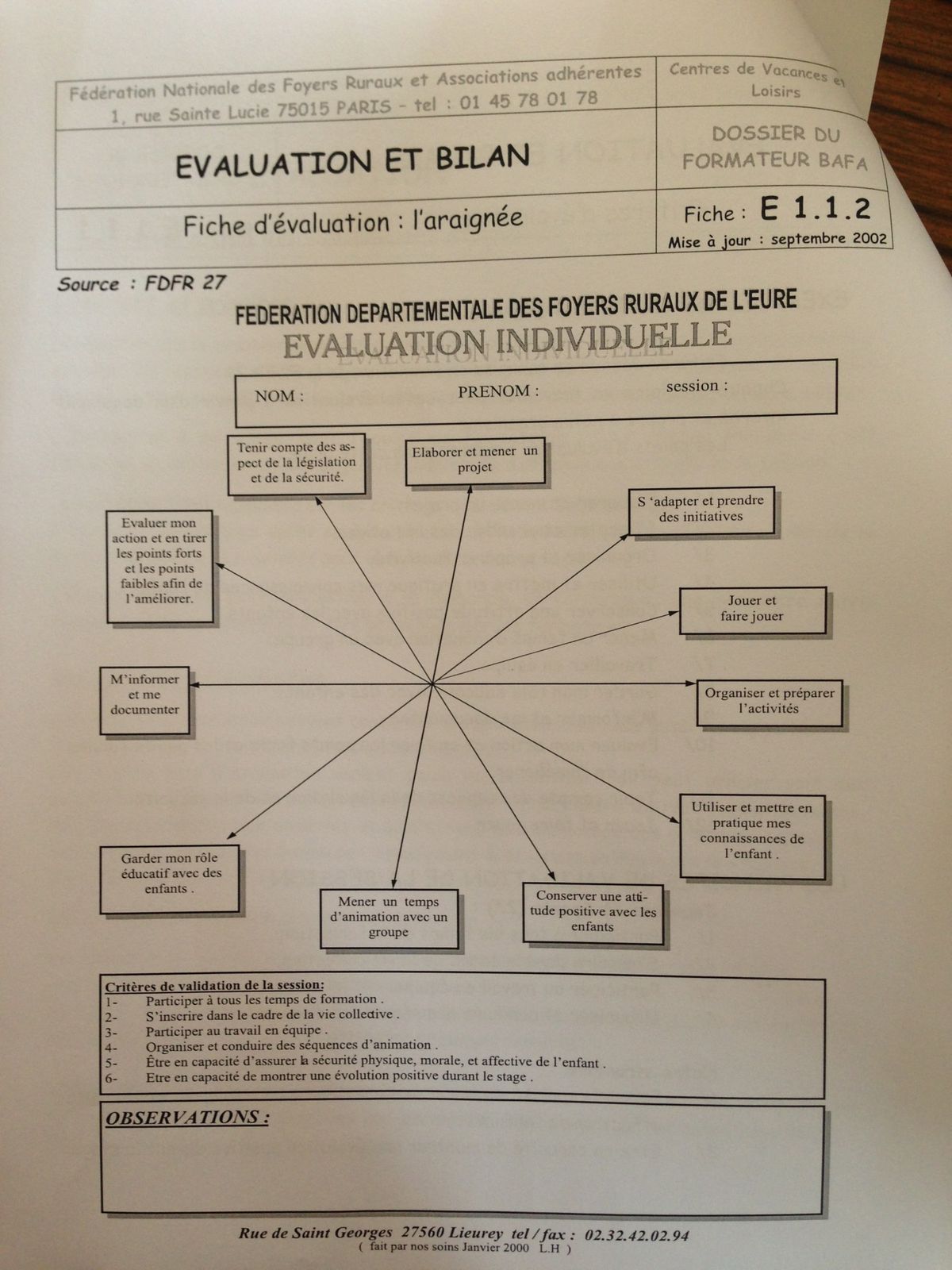 Outil d'évaluation - BPJEPS Loisirs Tout Public