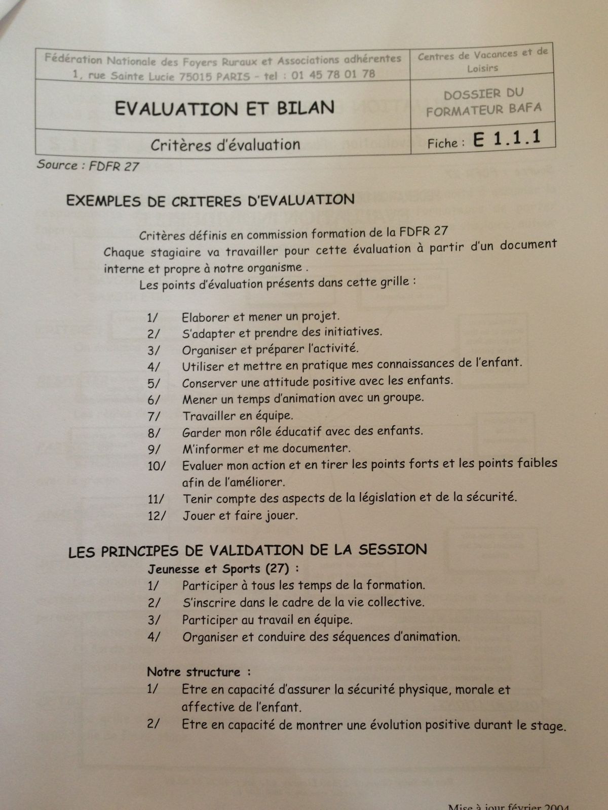 apprendre protéger règlement outil d évaluation de projet d animation