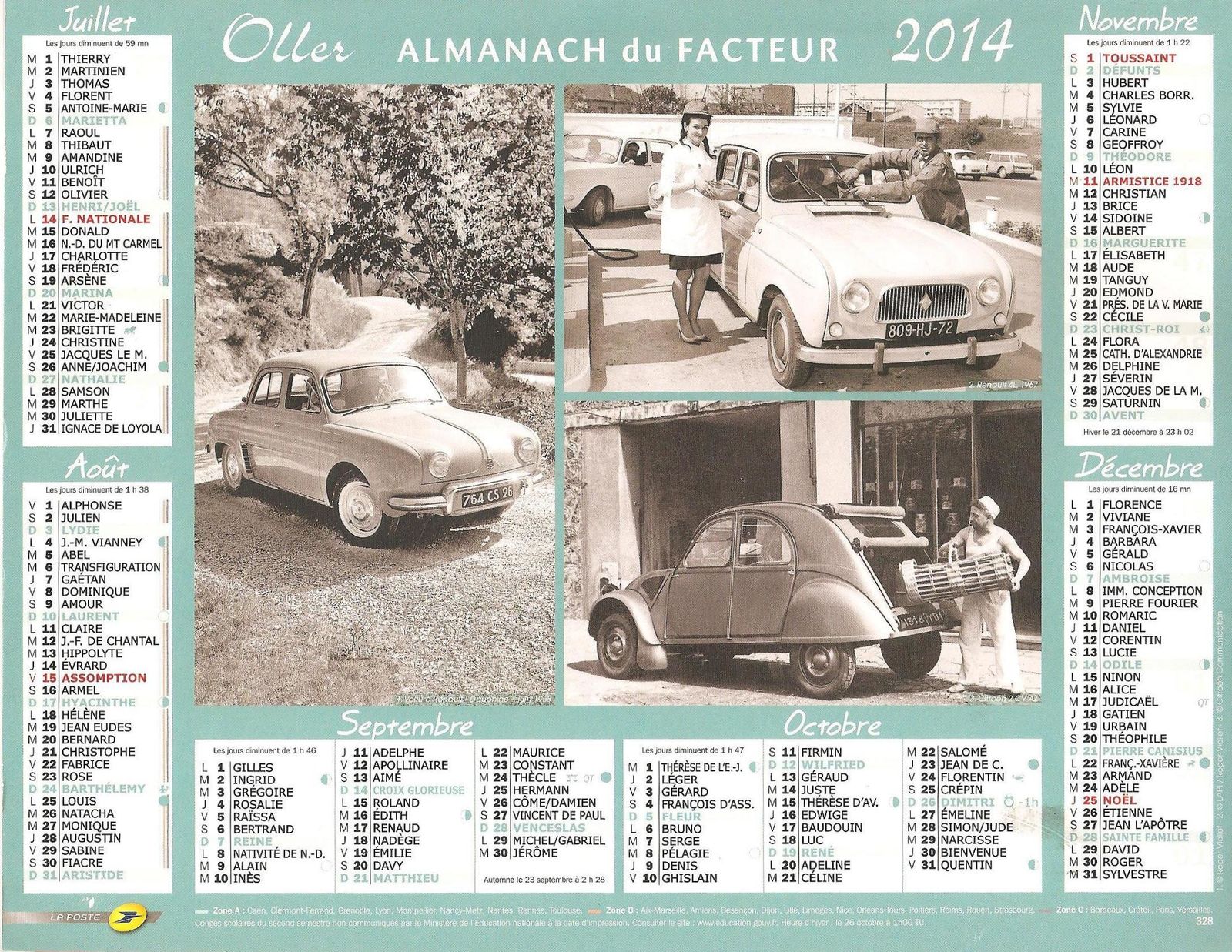 Sympa le calendrier de la Poste 2014 - Passion Autos Prestiges Anciennes