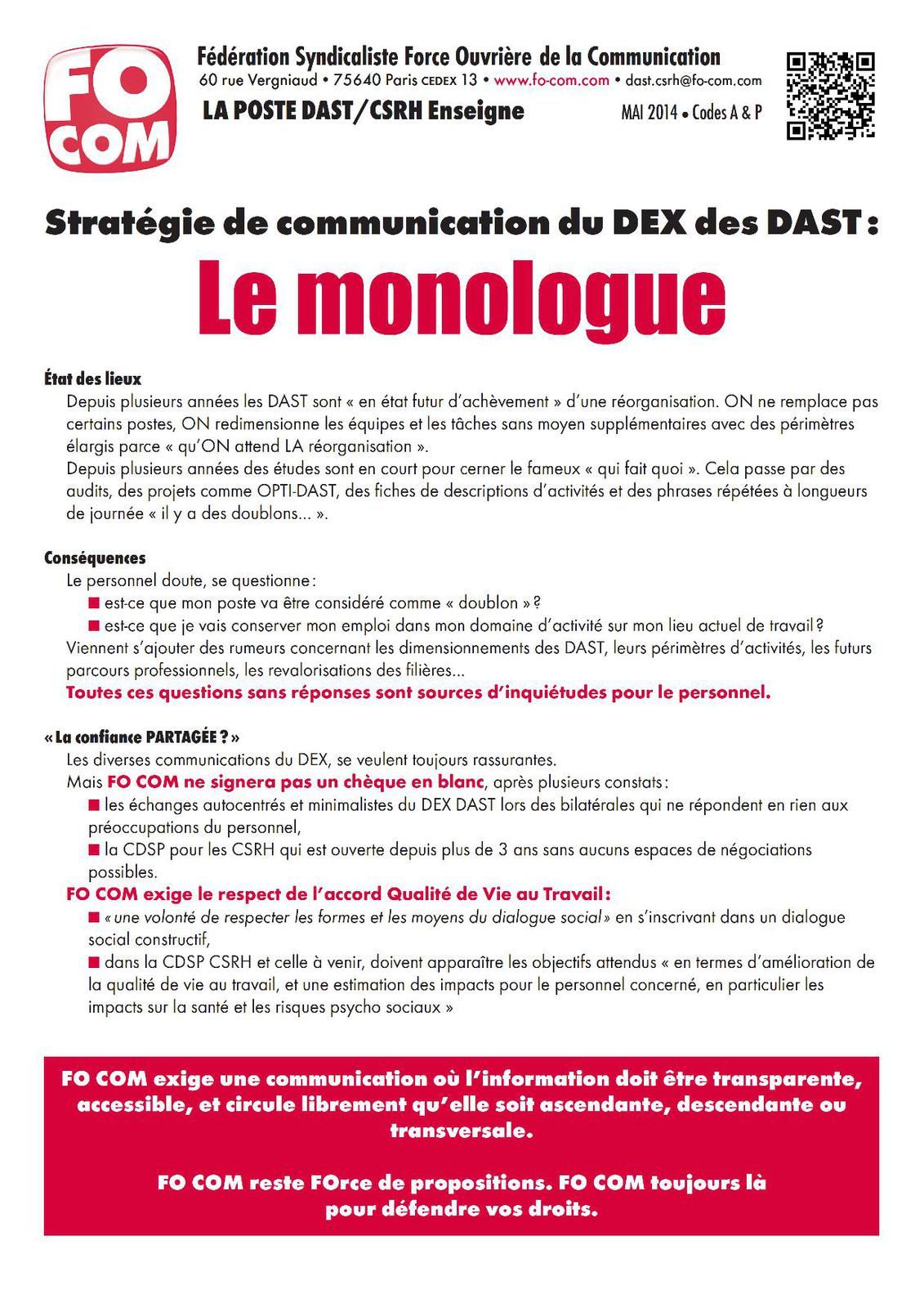 INFO : Enseigne DAST/CSRH - Le monologue