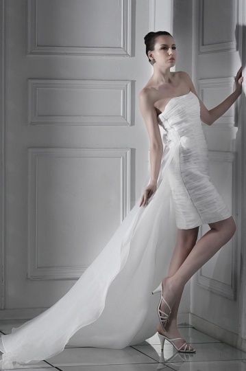 Robe mariée plage Fourreau / Colonne bustier courte au genou à traîne Watteau ruchée