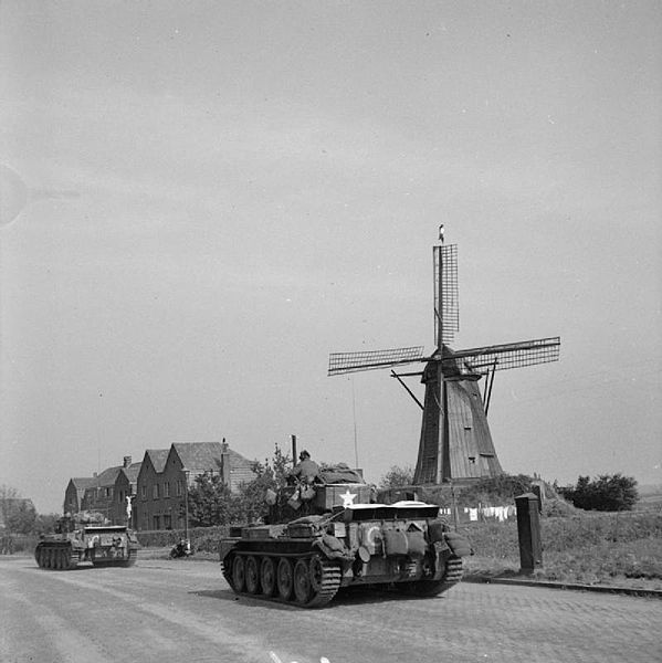 Cromwell tanks of Guard's Armoured Division drive along 'Hell's Highway' towards Nijmegen during Operation 'Market-Garden', 20 September 1944