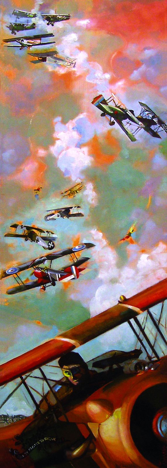 Capitaine Georges Madon, combats aériens, 1917 (huile sur toile 150x50 cm) - Catherine Roch de Hillerin