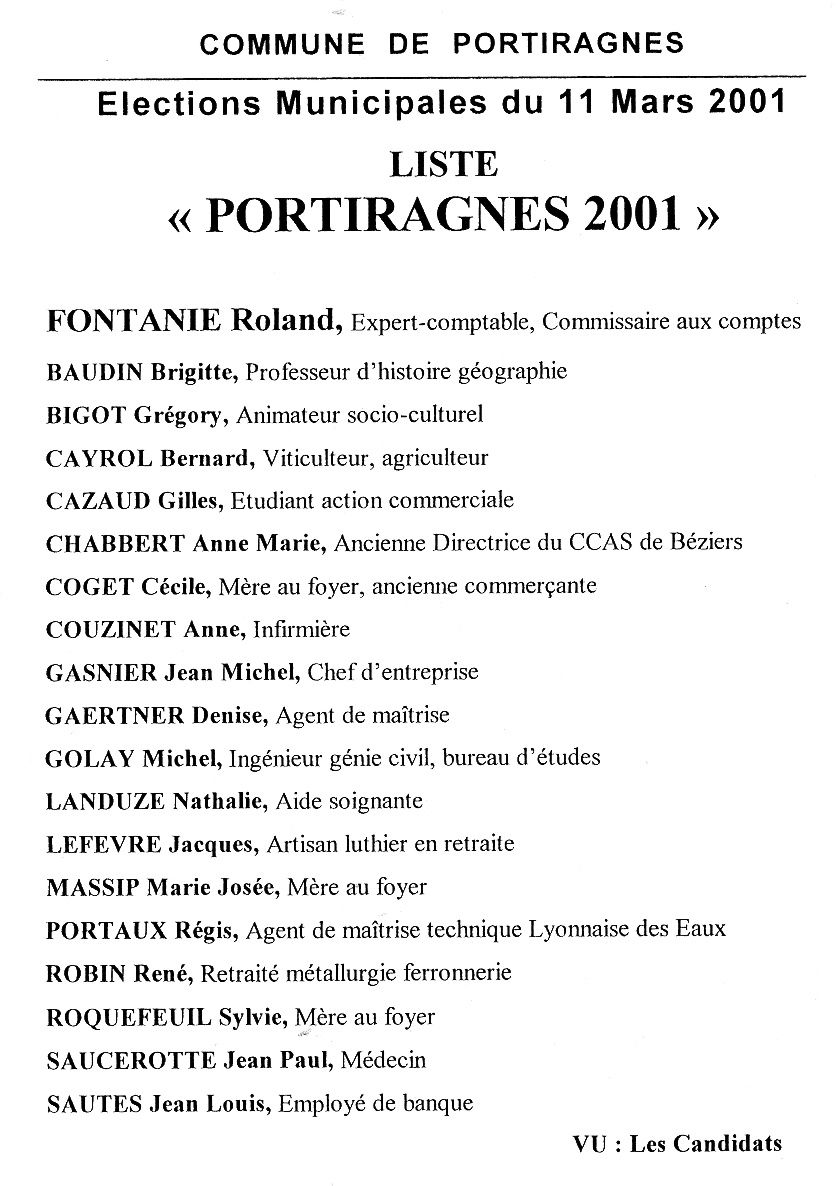 Retour sur les élections municipales de 2001 à Portiragnes Photo