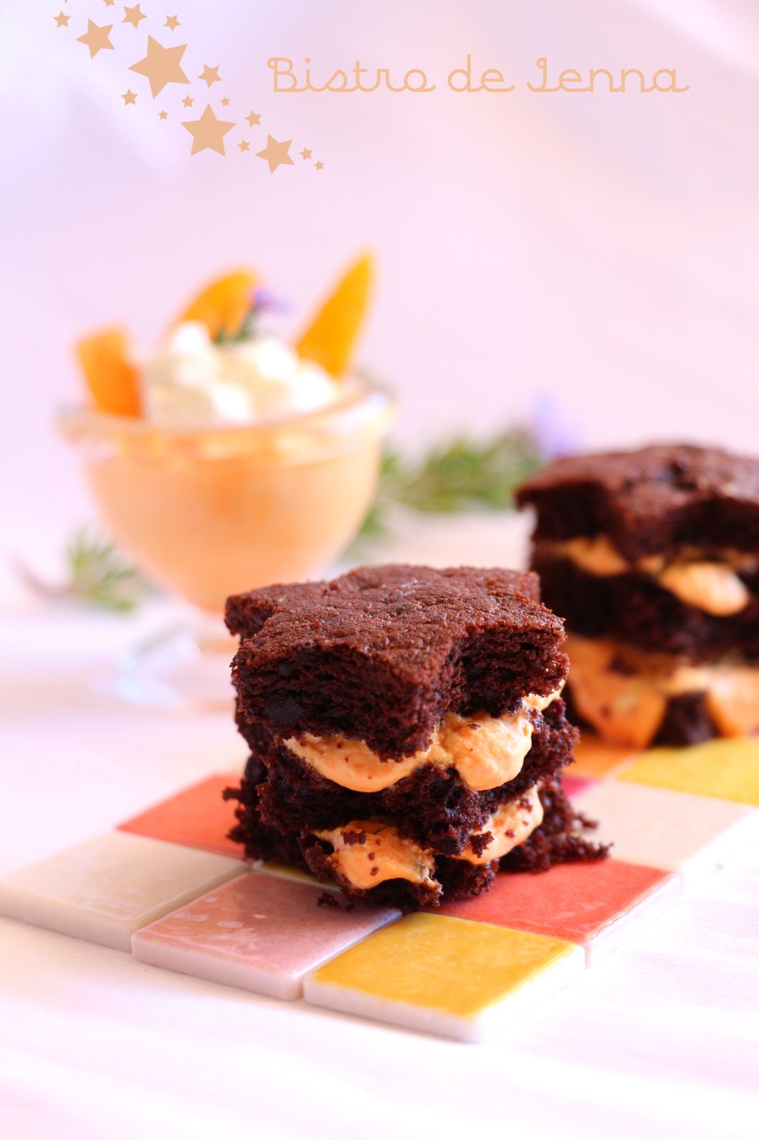 Pluie d'étoiles chocolatés et mousse d'abricots