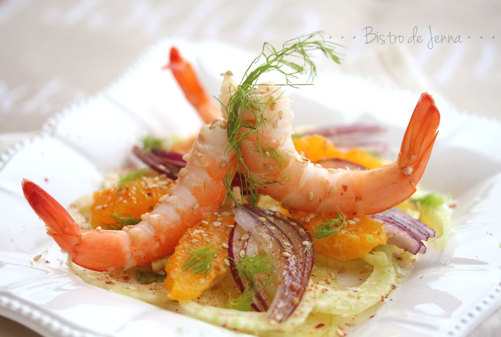 Salade de crevettes, fenouil et orange