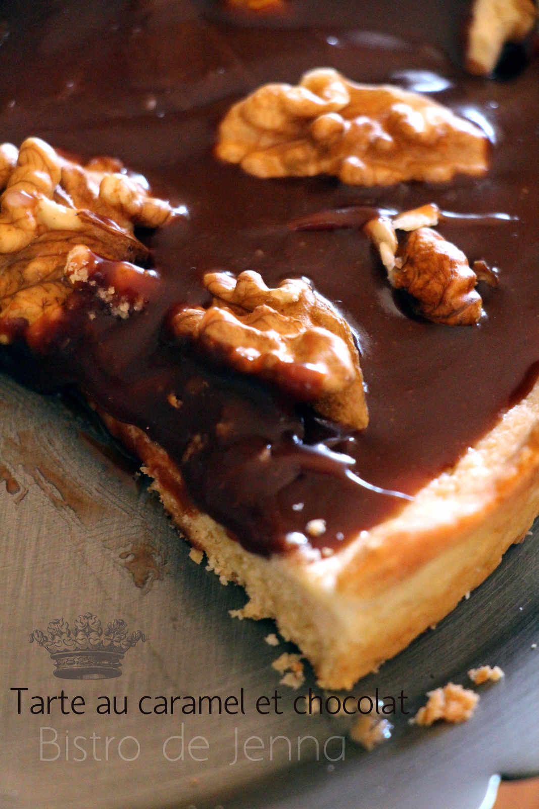 Tarte au caramel beurre salé et chocolat et noix