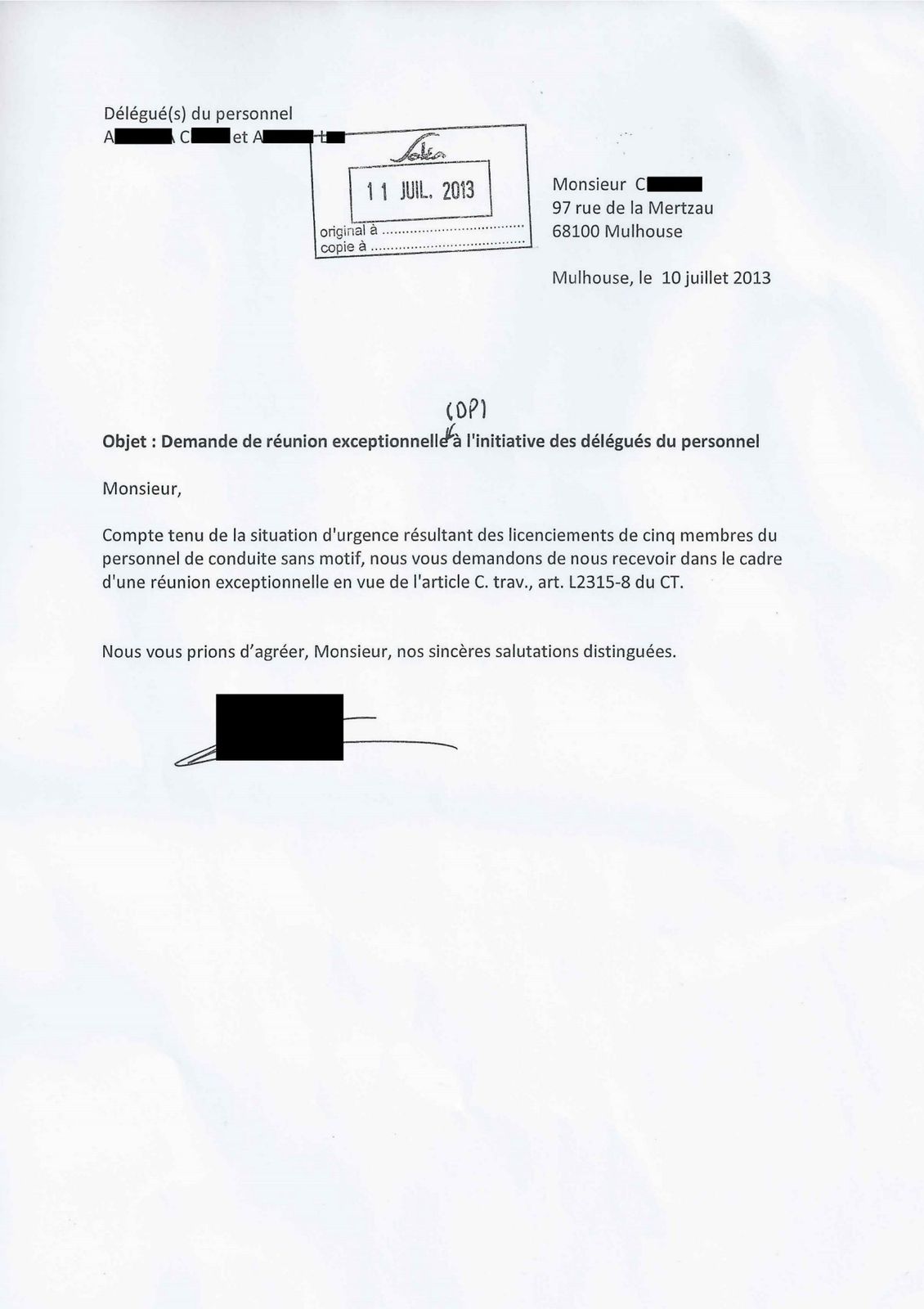 Demande de réunion DP extraordinaire L'UNSA Soléa vous informe.