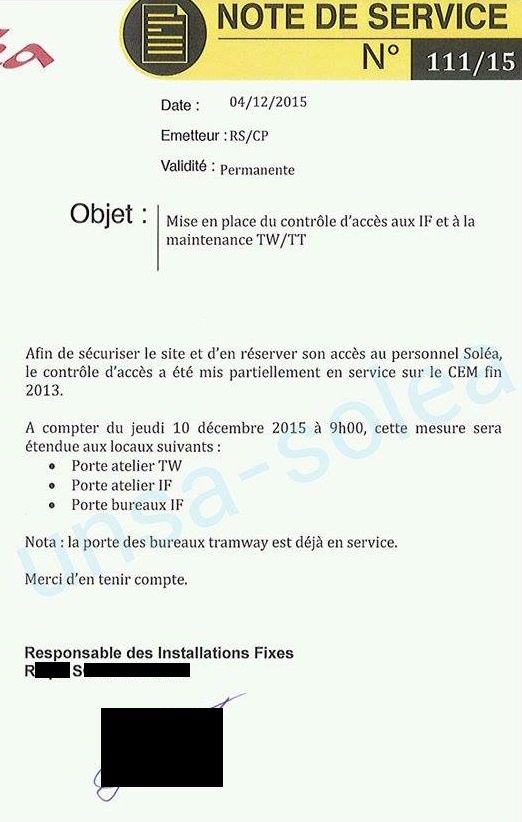 Note de service 111/15  Mise en place du contrôle d'accès aux IF et à