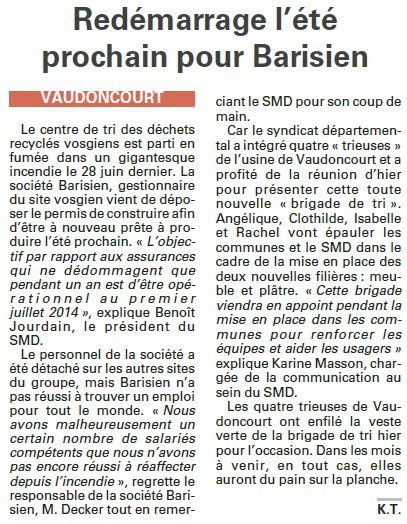 Vaudoncourt : Redémarrage l'été prochain pour Barisien (Vosges Matin)