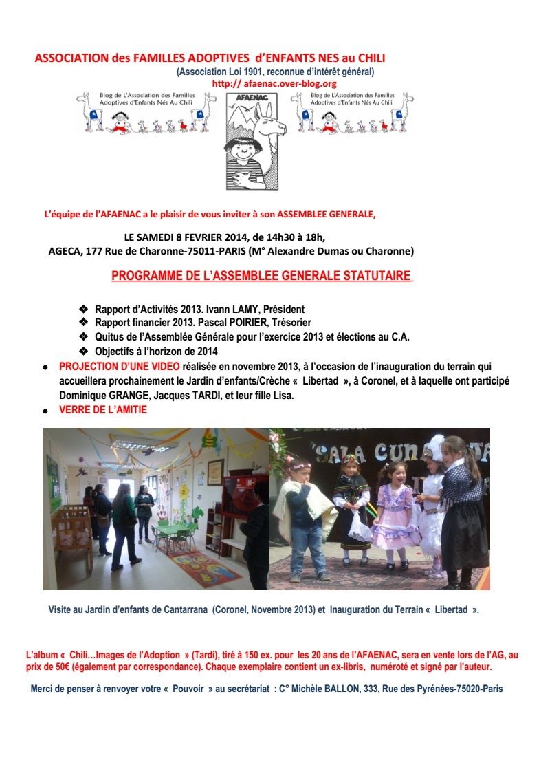 L'AFAENAC vous invite à son assemblée générale le 8 février 2014