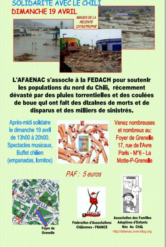SOLIDARITE AVEC LE CHILI. DIMANCHE 19 AVRIL