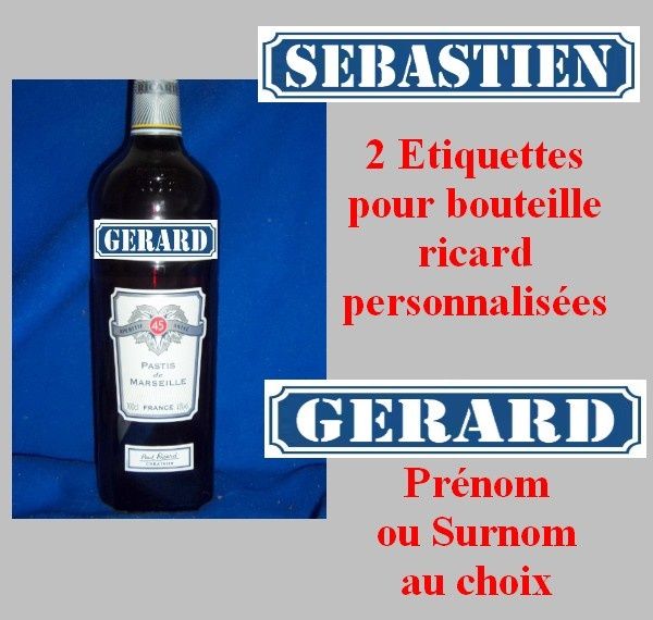 2 Etiquettes pour bouteille de ricard personnalisées, Prénom ou Surnom au  choix - Gravure personnalisee