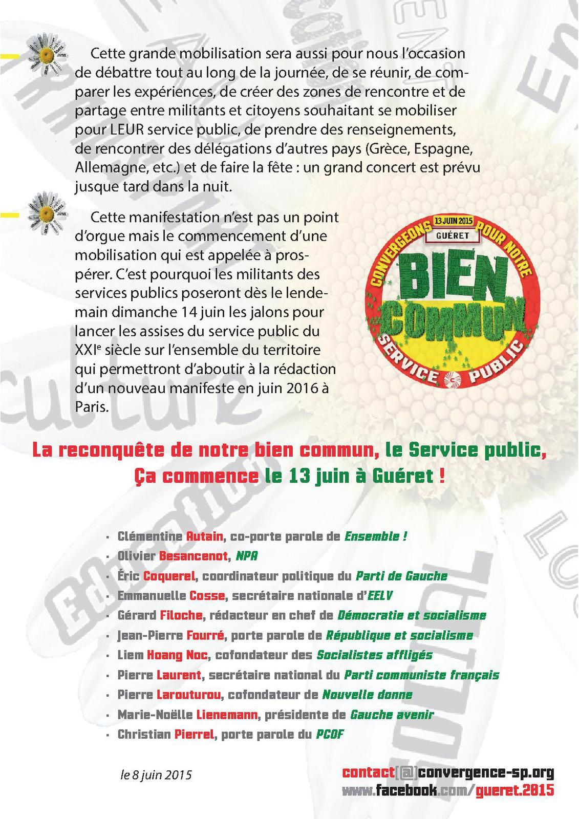 Le service public est notre bien commun, manifestation nationale le 13 juin à Guéret !