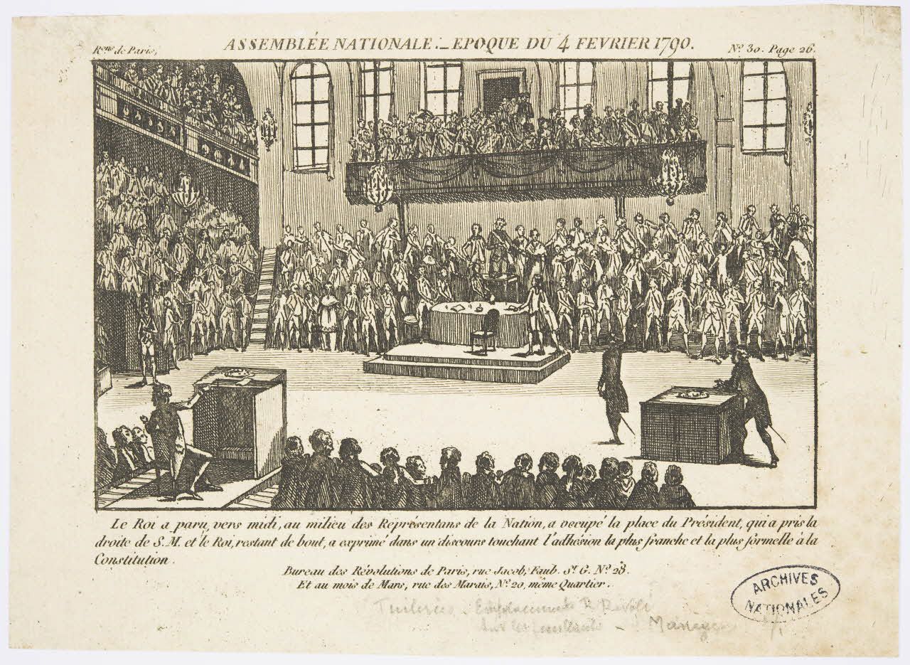 7 février 1790 Émeute à Lyon pendant lesquelles le peuple s'empare des armes de l'arsenal et oblige les échevins Lyonnais à constituer vraiment la garde nationale. II L'Assemblée nationale publie une adresse aux Français " Vous possédez maintenant la liberté, montrez-vous digne de la conserver".