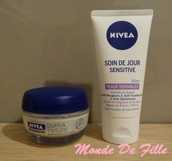 L'hydratation du visage par Nivea - Soin de Jour Sensitive & Soin de Nuit  Anti-rides Pure & Natural - Monde De Fille