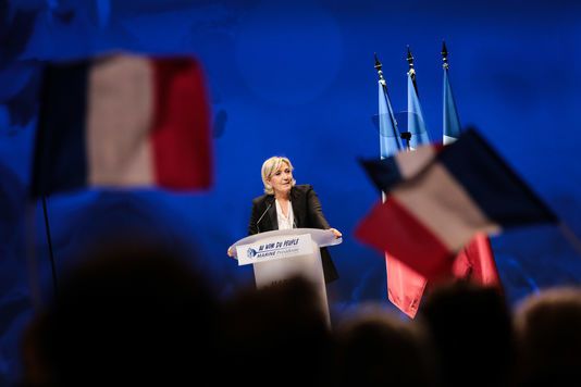 Marine Le Pen en meeting au zénith de Nantes, le 26 février.