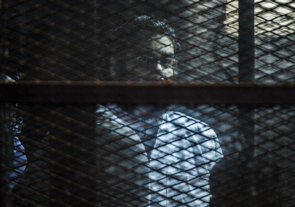 Le militant Alaa Abdel Fattah lors de son procès au Caire