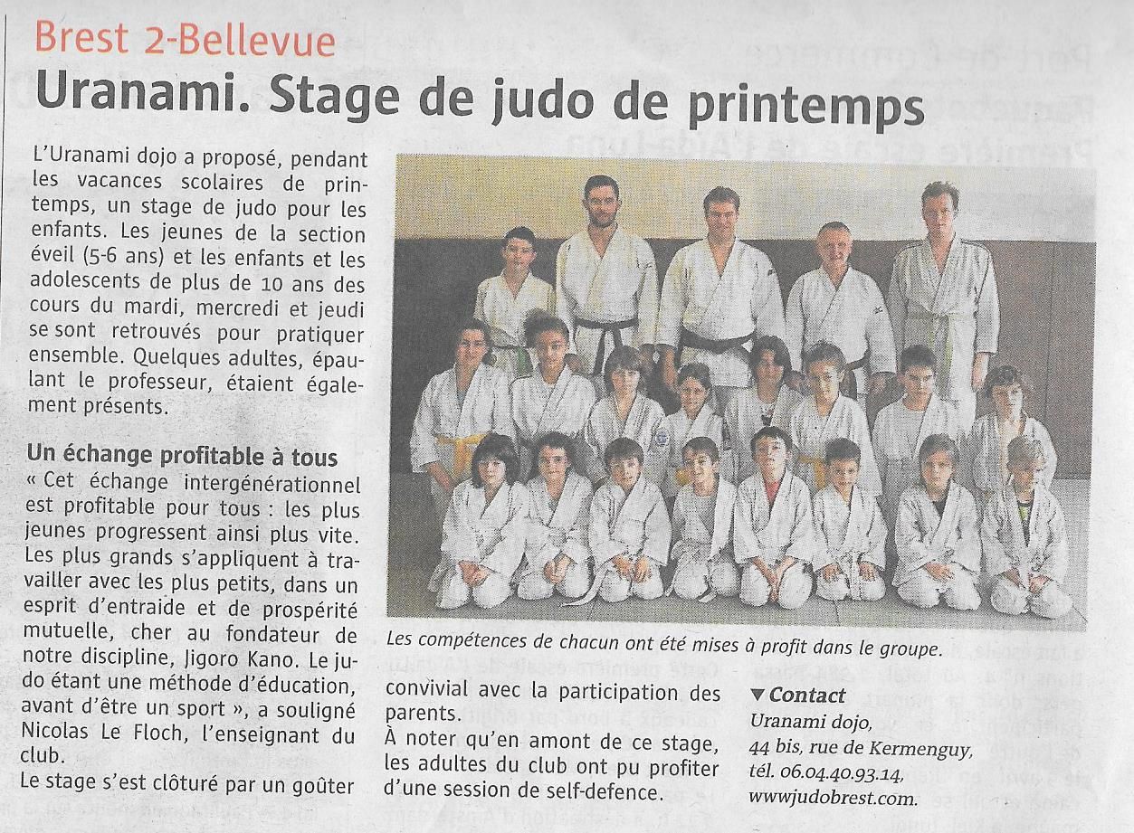 Sections Eveil, Enfant et Ado : Stage de judo de printemps 2016