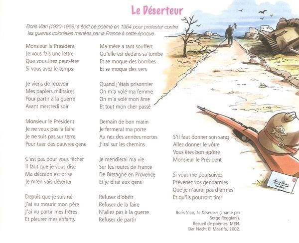 http://img.over-blog-kiwi.com/0/56/62/66/20140218/ob_f43468_num-riser0001-copie-1.jpg Historia francuskiej piosenki #1 - "Le déserteur" Borisa Viana - tekst piosenki - Francuski przy kawie