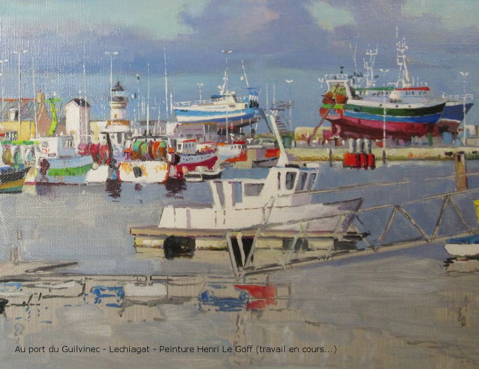 Au port du Guilvinec Lechiagat - Peinture marine Henri Le Goff - Huile sur toile (extrait d'une peinture en cours)