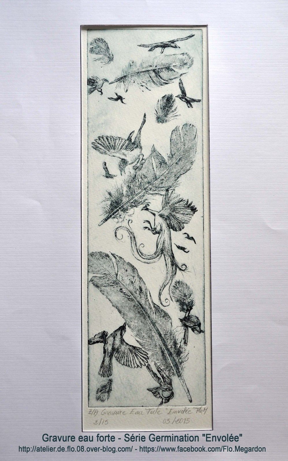 Gravure eau forte et vernis mou (empreinte plume)