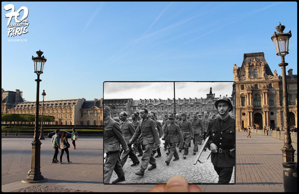 PALAIS DU LOUVRE. Prisonniers allemands à l’extérieur du palais du Louvre (cour Carrée). Photo : Henri Cartier-Bresson.