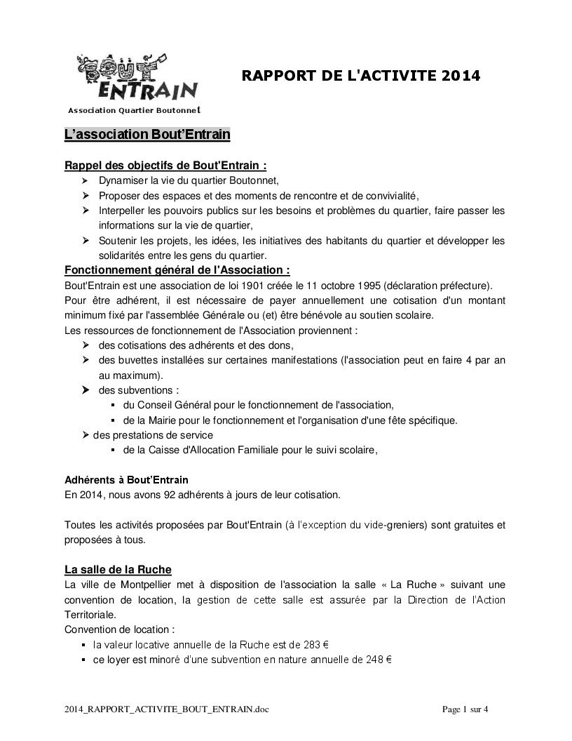 Le rapport d'activité 2014  Bout Entrain