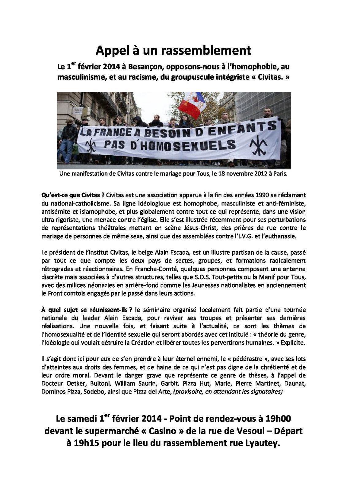 Appel à manifester contre Civitas /1 février à Besançon