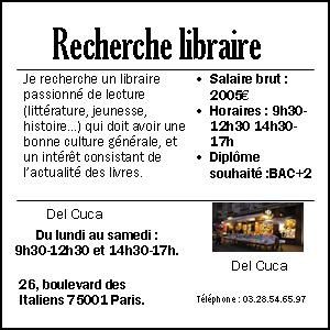 Offre d emploi libraire