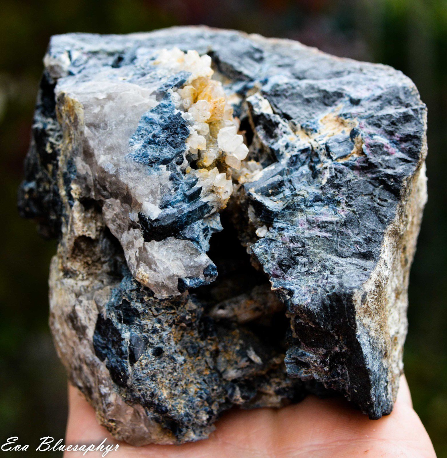 Indigolite (Blue Tourmaline) with Calcite from Madagascar (size: Cabinet)