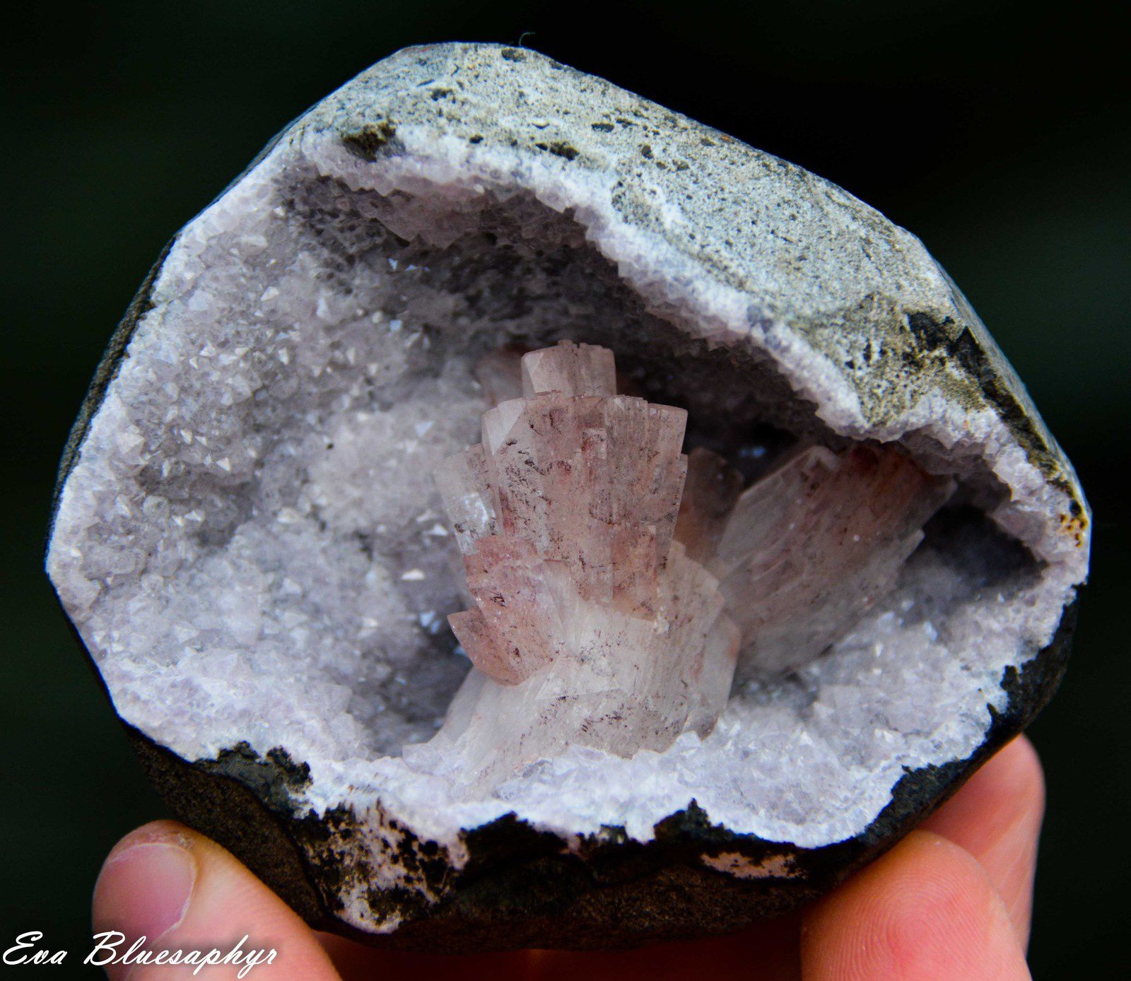 Heulandite on Quartz Geode from Kannad Mine, Aurangabad, Maharashtra, India (size: Miniature)