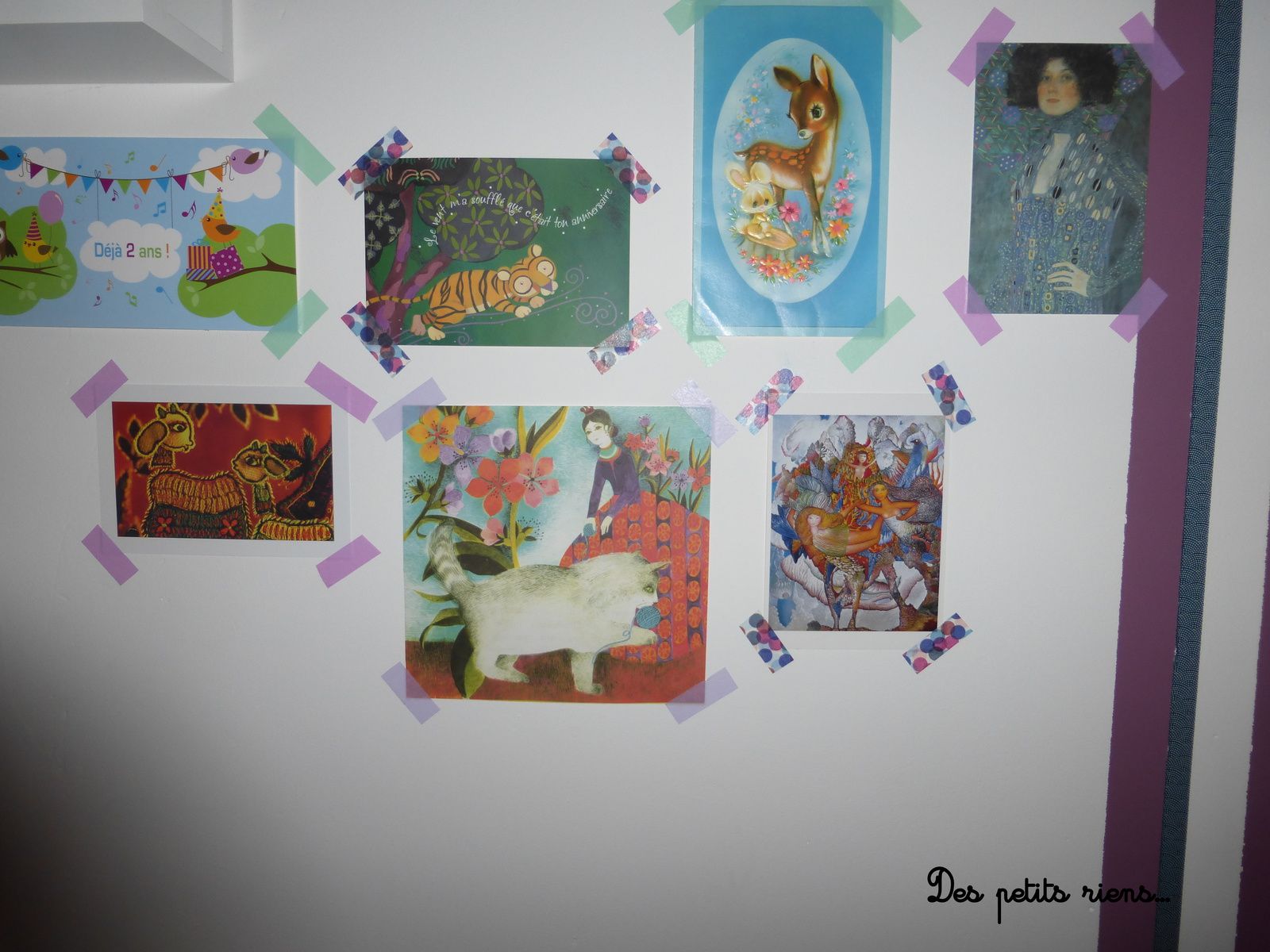 En haut à gauche, la carte des 2 ans envoyée par Elfe.