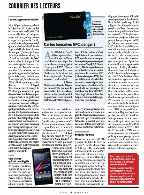 01 NET parle de nous dans le numero 799