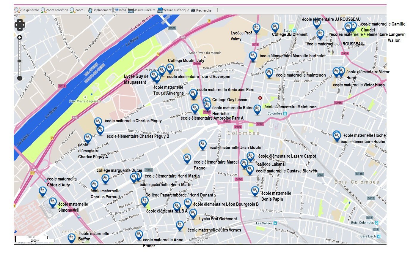 COLOMBES : CARTE DES ETABLISSEMENTS SCOLAIRE