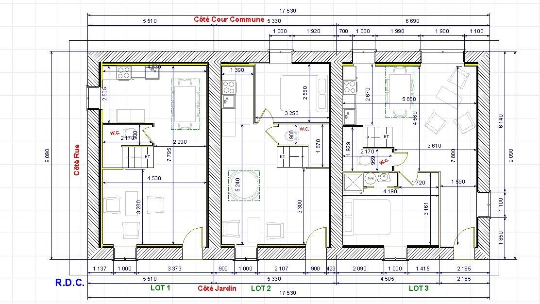 plan 3 maisons mitoyennes