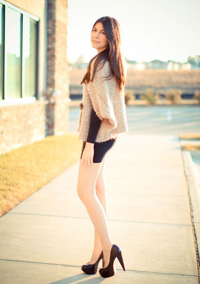 American Apparel body con, Little Black Dress, Aldo heels, Mohair Wool Shrug