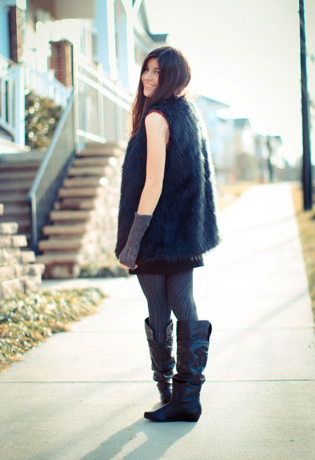 fashion, outfit, Gucci boots, Studded miniskirt, fur, h&m