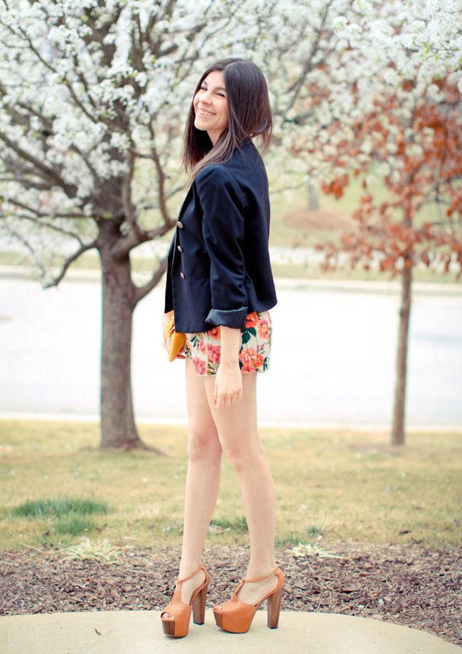 Kimchi Blue Romper, Urban Outfitters, H&M blazer, Jessica Simpson Dany platforms