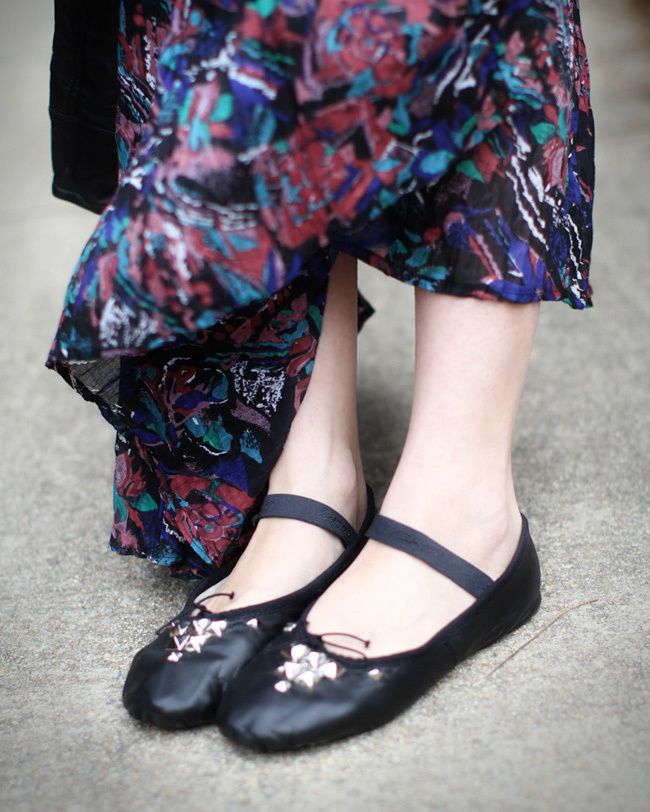 ballet flats, motorcycle leather jacket, fashion