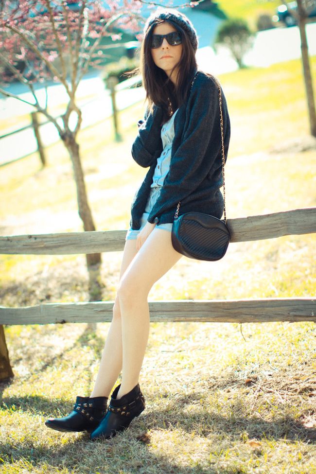 Asos, Forever 21, Chambray romper, studded ankle boots, Cowboy boots