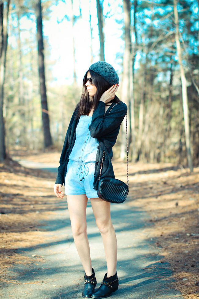 Asos, Forever 21, Chambray romper, studded ankle boots, Cowboy boots