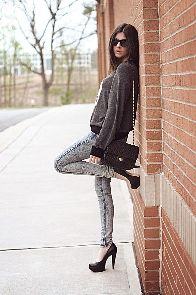 Wildfox Couture, Fashion, Aldo pumps, heels, Acid Wash skinny jeans