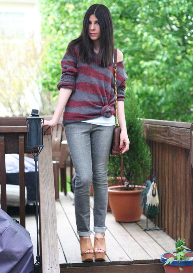 Rebecca Minkoff leather bag, Jeffrey Campbell Snick wedges, INC Skinny jeans