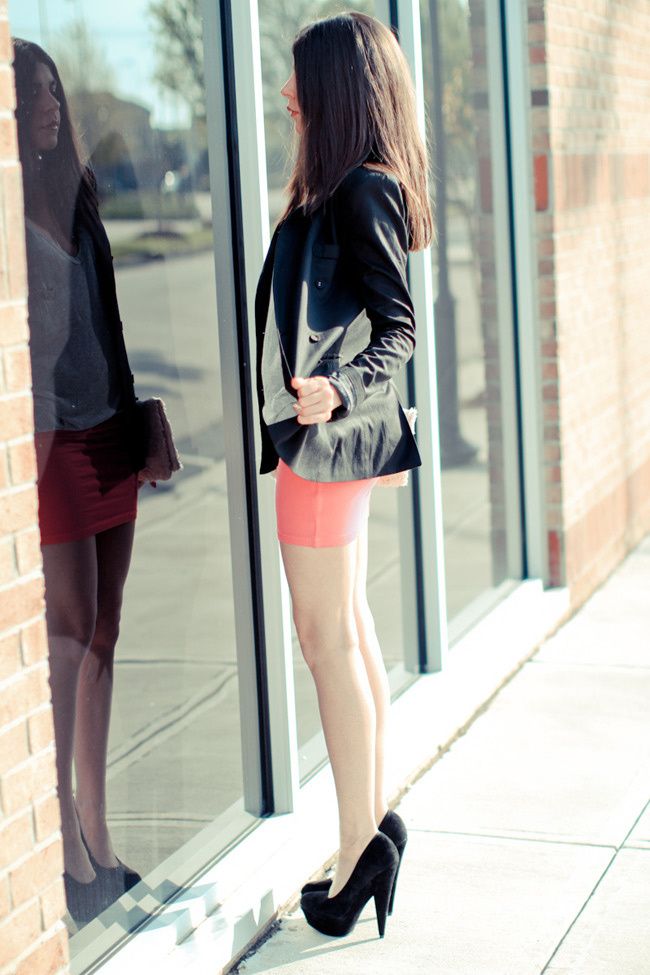 Fashion, Alexander Wang Tank, Asos Ashley Olsen Skirt, Hot pink, Suede Heels, Black Blazer