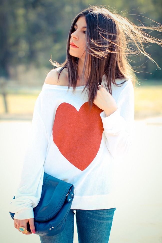 Wildfox Couture Sparkle Heart Jumper, James Jeans Twiggy Karma, Dolce and Gabbana suede platform wedges, House of Harlow rose gold ring, Yves Saint Laurent Arty Oval ring, Fashion Outfit