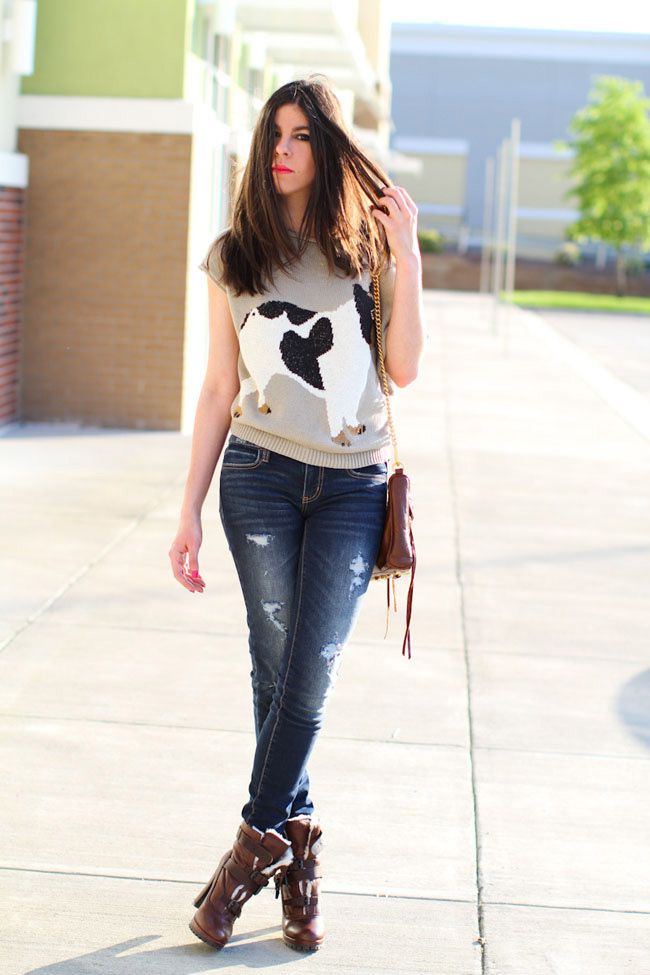 Cropped knit, Dolce Vita shearling boots, American Eagle jegging, Rebecca Minkoff leather bag, Cancan, Fashion outfit,